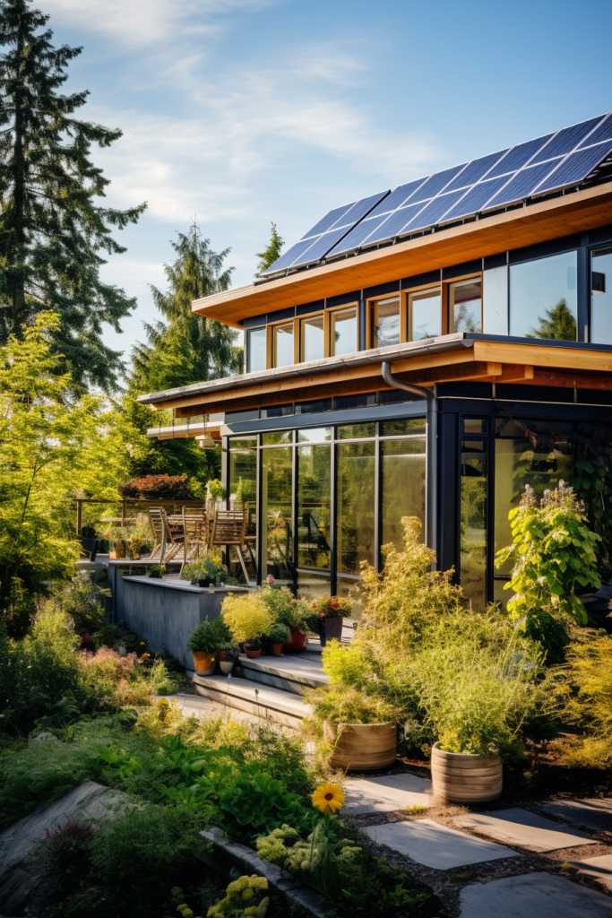 Revolutionizing home design with AI-Powered Apps, this house features solar panels on the roof.