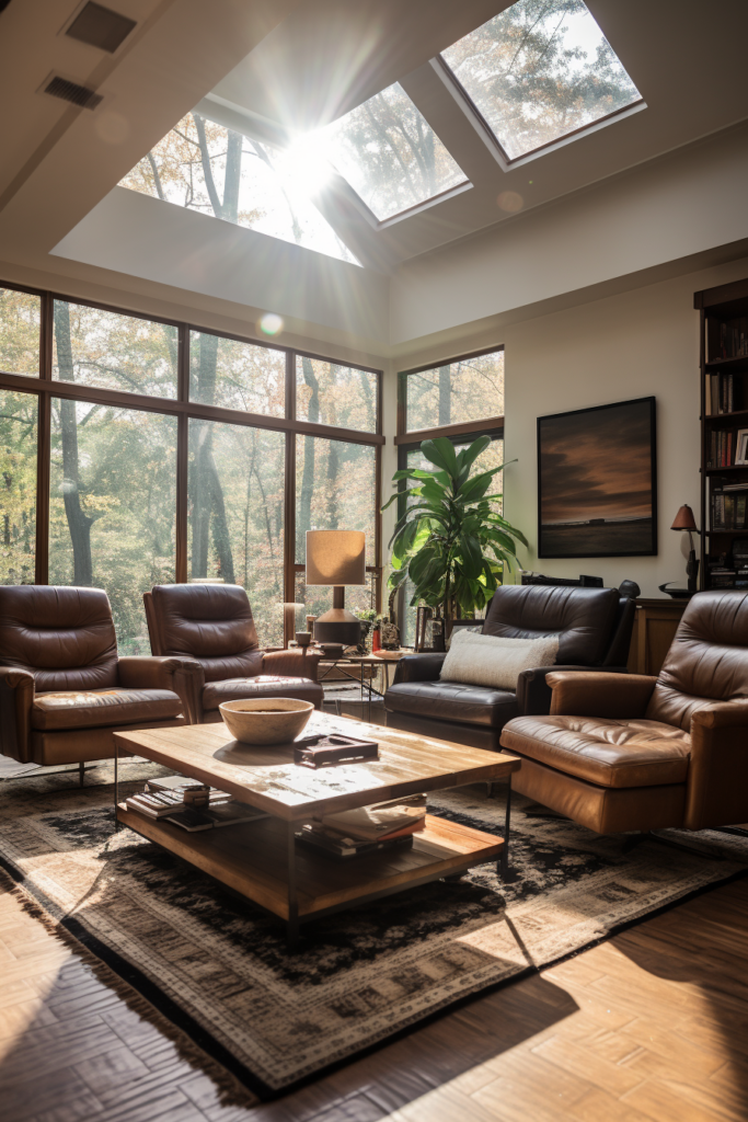 Revolutionizing home design with an AI-powered living room featuring a skylight.