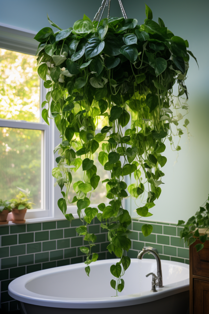 Choosing the right plant for a ceiling hanging bathroom.