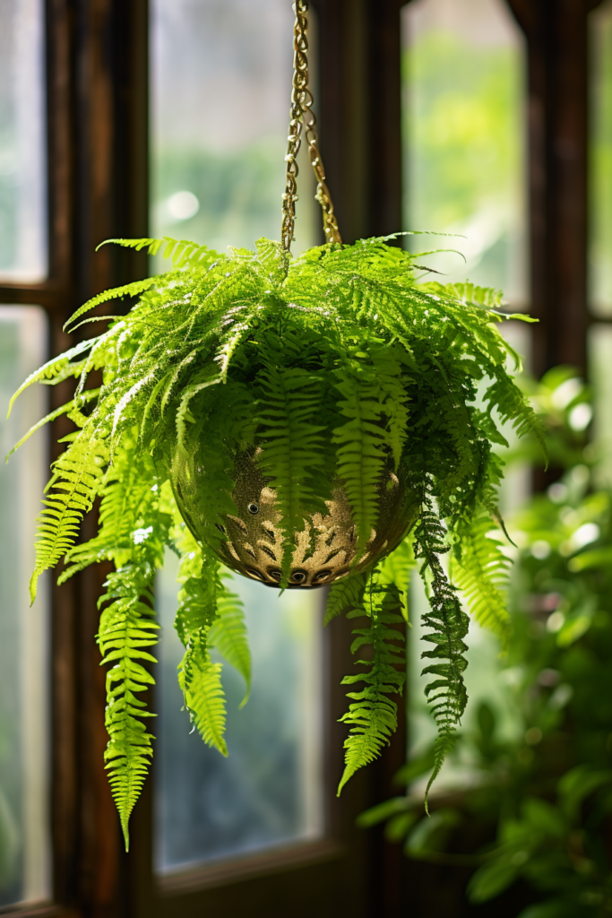 A ceiling hanging fern.
