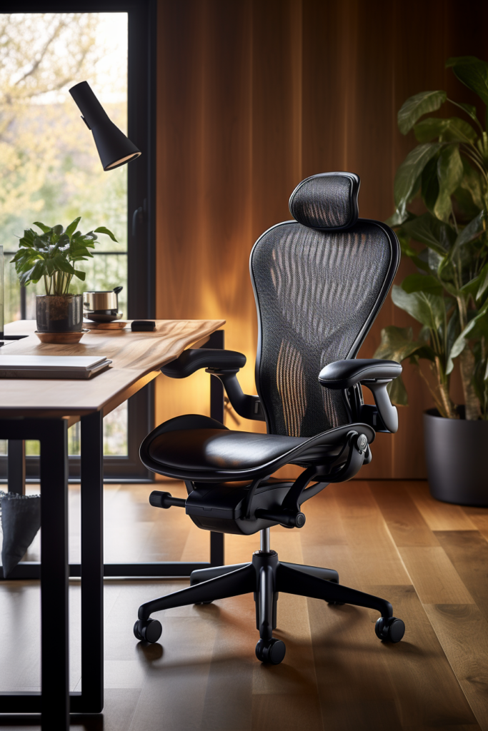A cozy black office chair positioned in front of a window, creating a reading bliss.