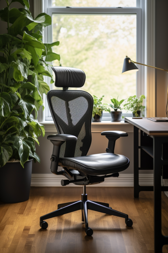 A cozy black office chair in front of a window, perfect for ultimate reading bliss.
