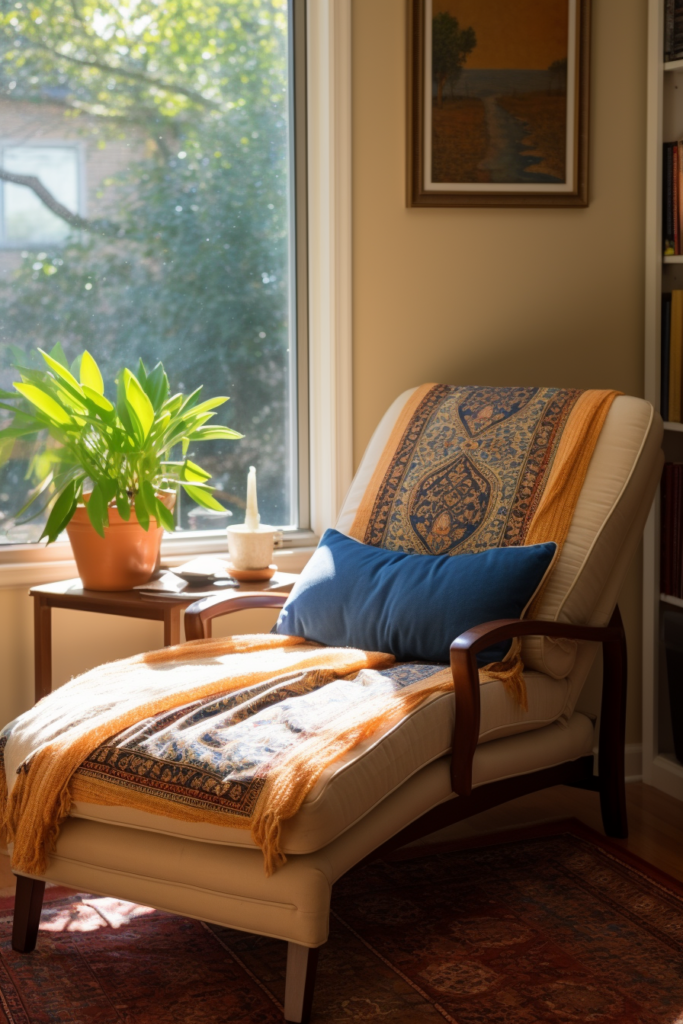 A cozy chair in front of a window, creating a reading bliss.