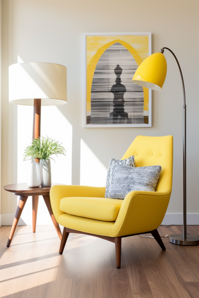 A cozy yellow chair in a room, creating a reading bliss.