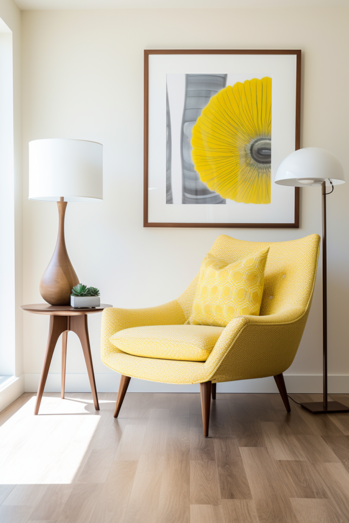 A cozy yellow chair in a reading bliss room.