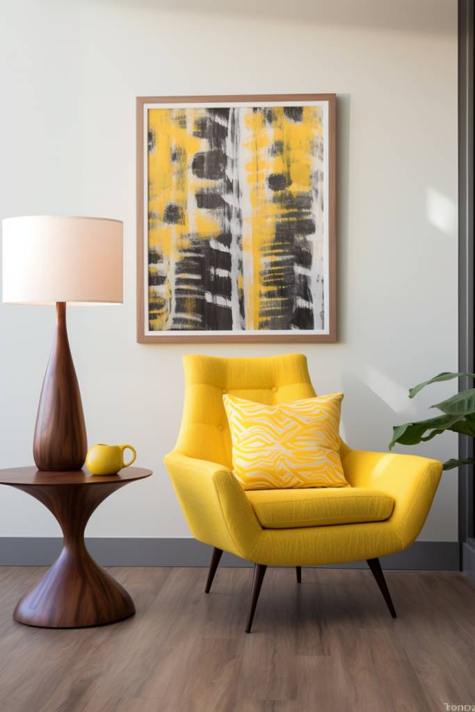 A cozy yellow reading chair in a room.