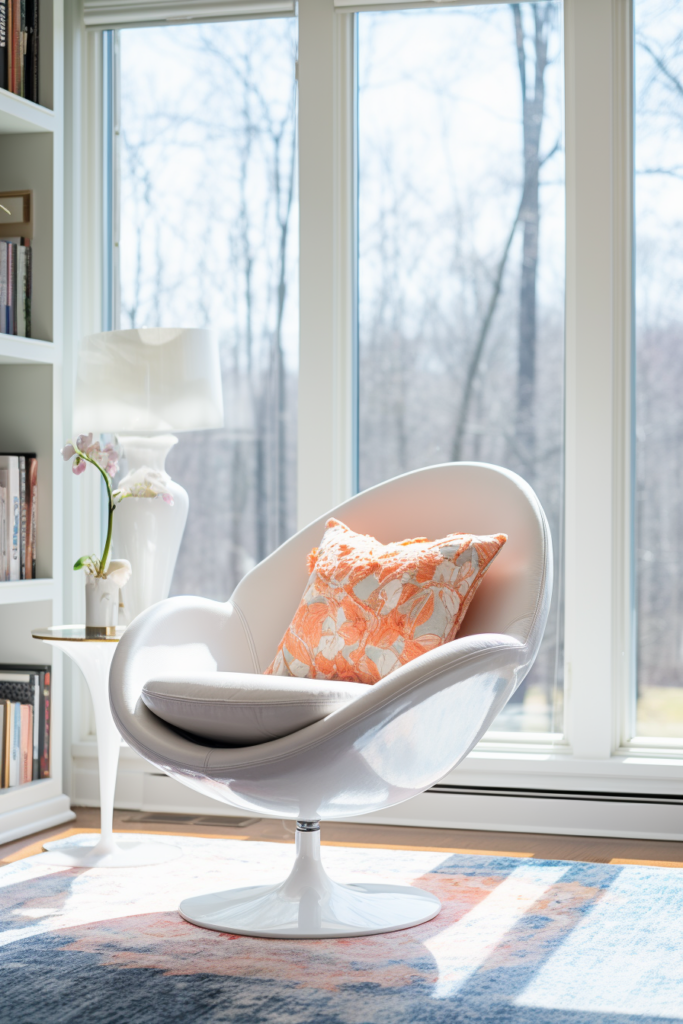 A cozy chair in front of a window.