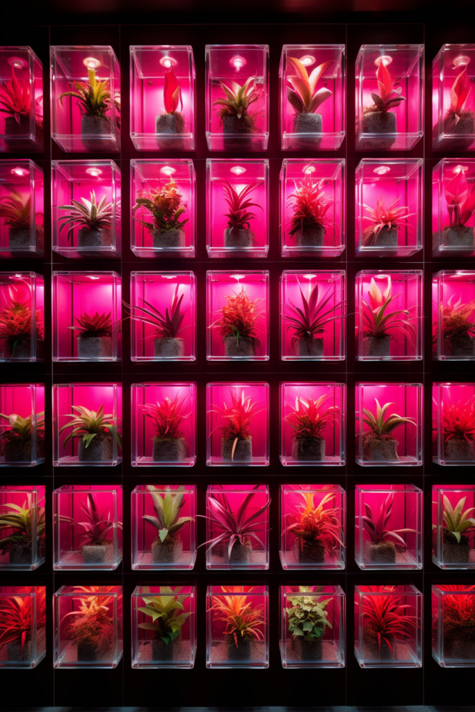 A creative plant display showcasing air plants in a glass case.