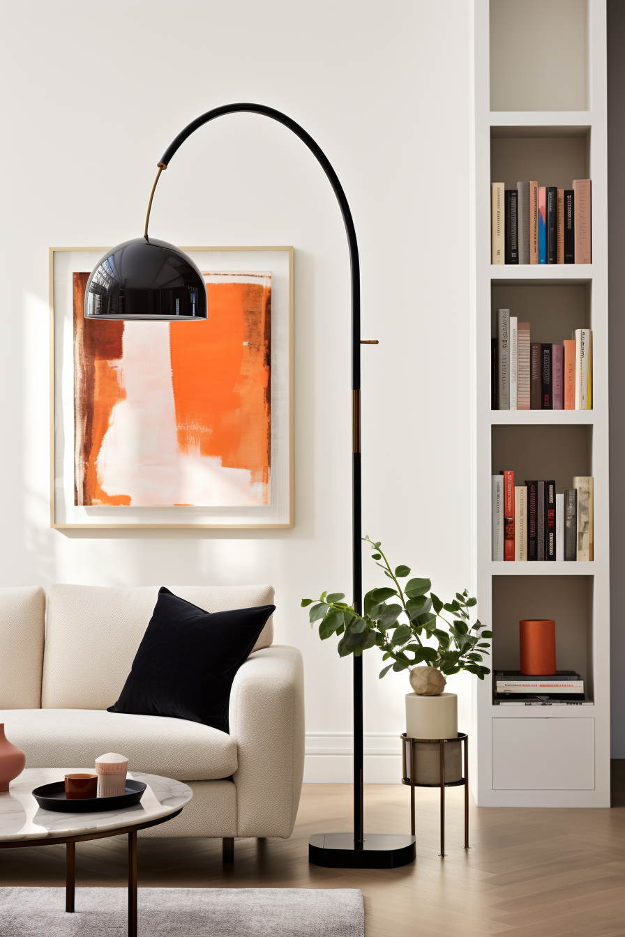 Decorating a living room with awkward corners can be a challenge, but with the right furniture choices, such as a white couch and strategically placed bookshelves, you can transform the space into a