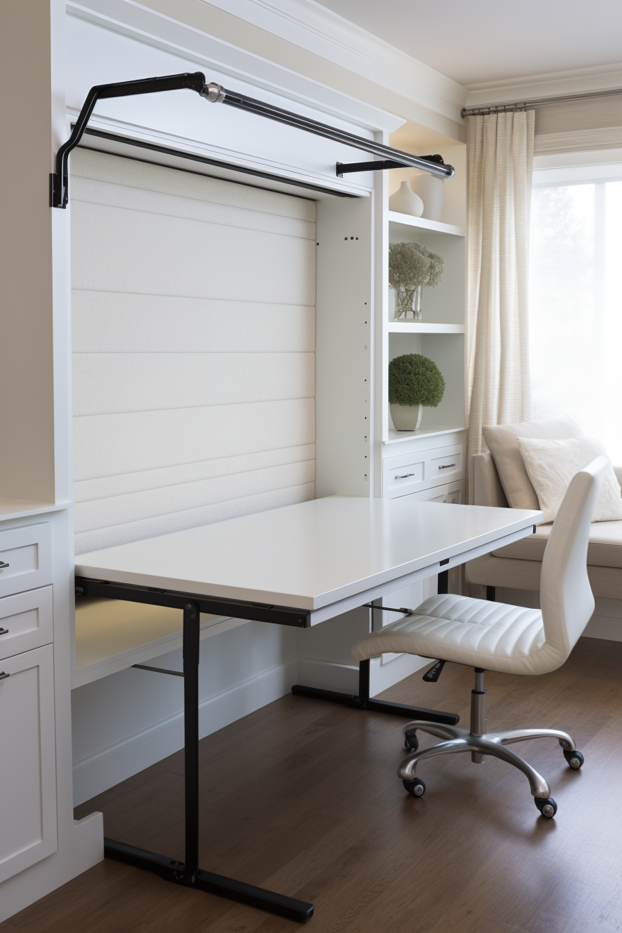 A versatile home office setup featuring a dual-purpose white desk and chair ideal for furniture selection.