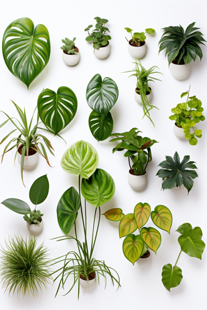 A collection of Hanging Ceiling Plants in pots, enhancing the interior design on a white background.