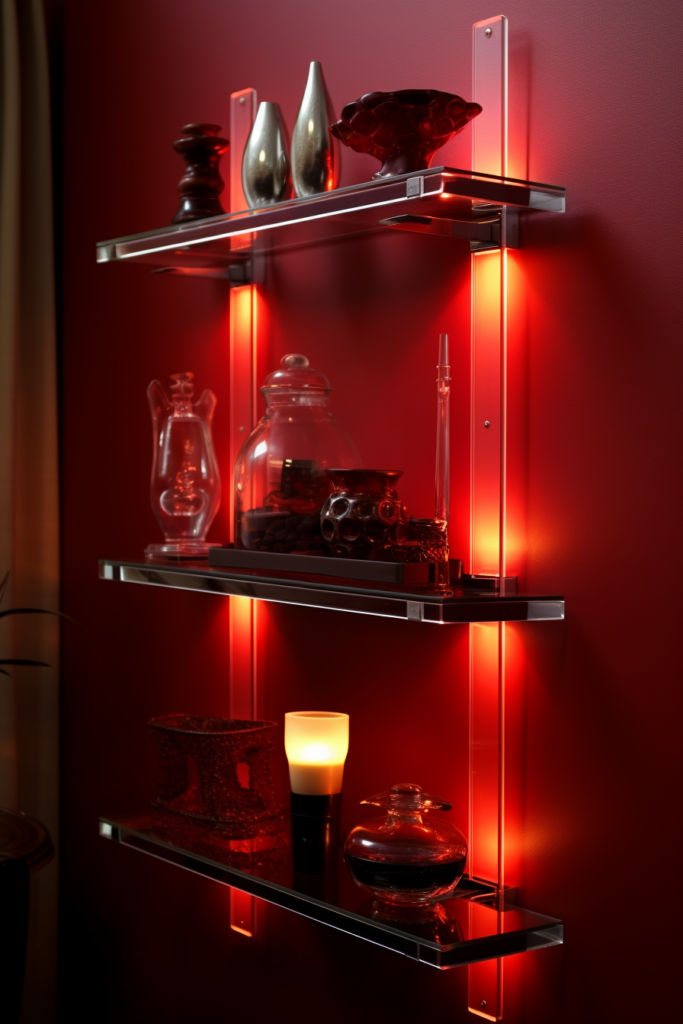 A stylish glass shelf with functional lights.