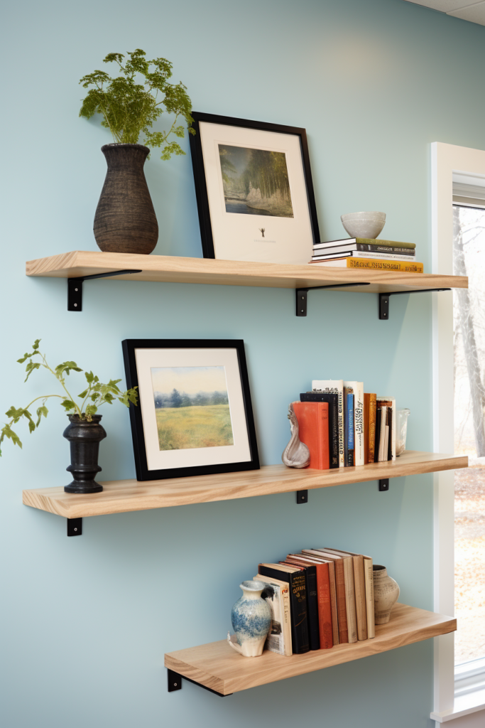 A functional room with stylish shelving units and a window.