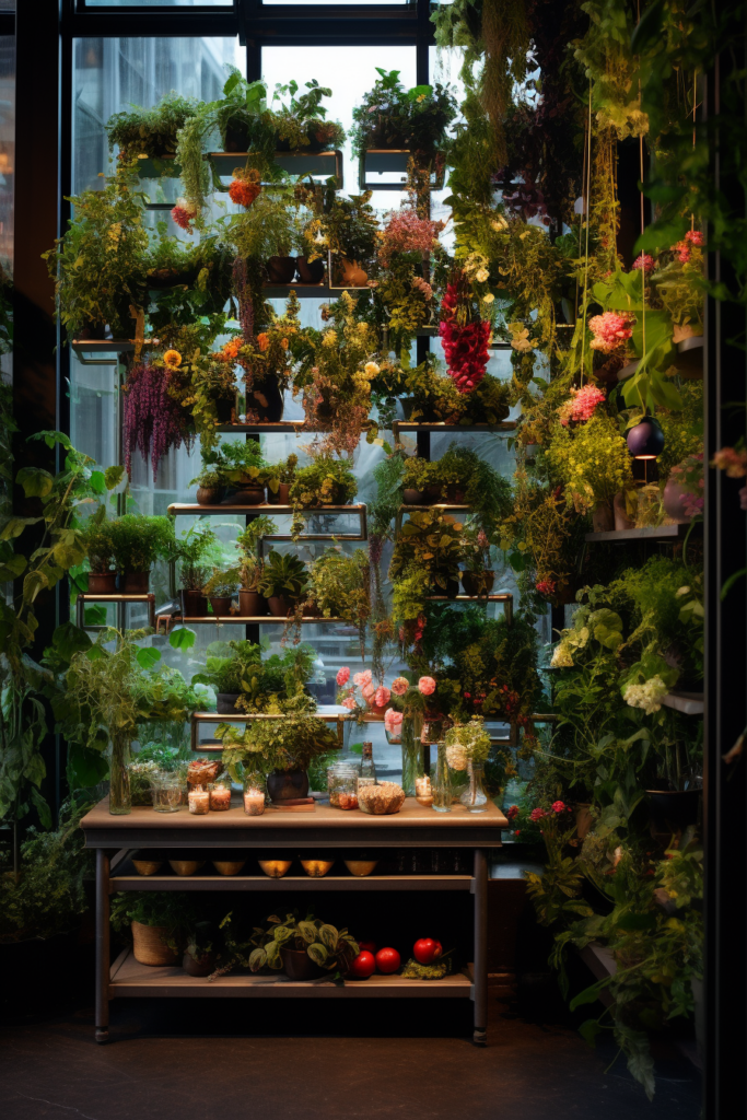 A window adorned with an abundance of greenery, showcasing a decorative vertical garden.