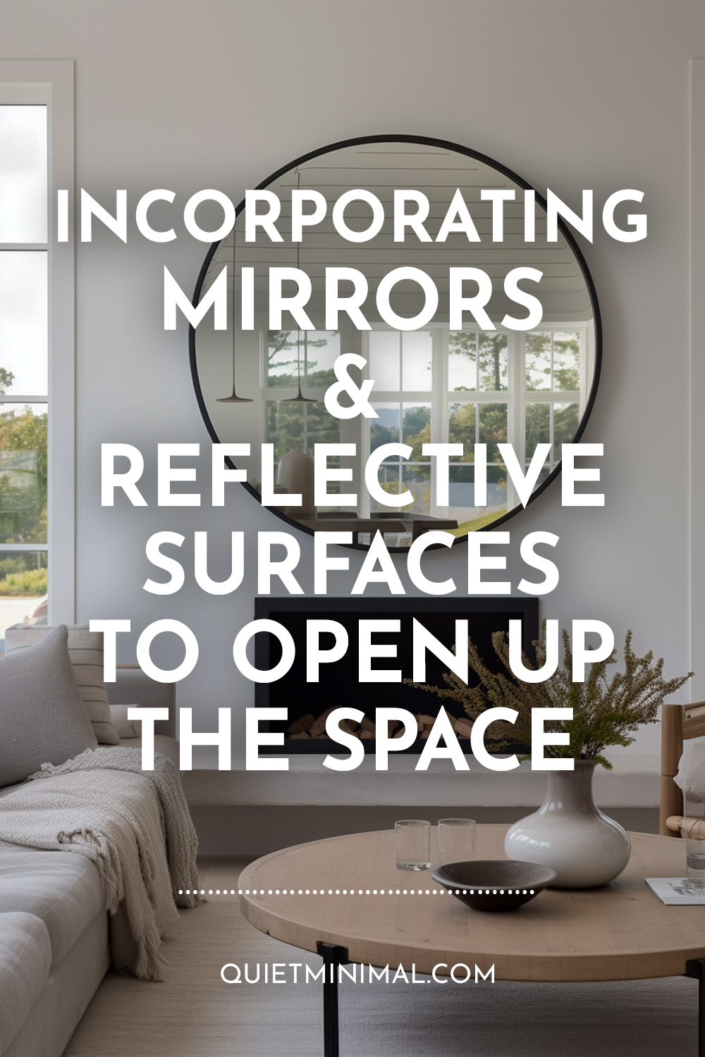 A living room with mirrors and reflective surfaces to open up the space.