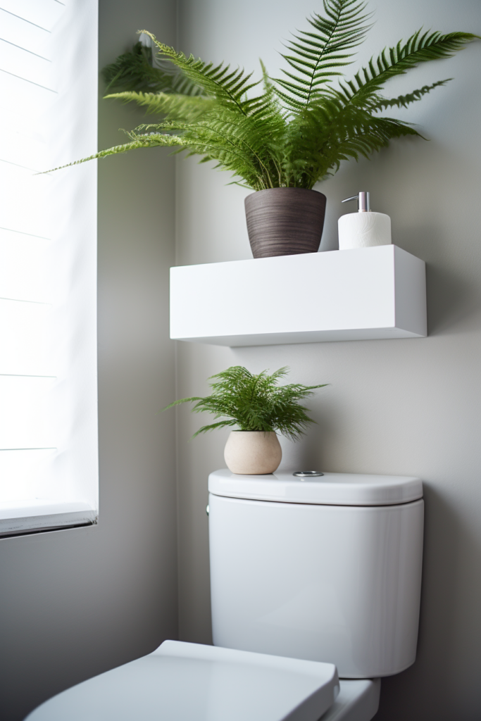 An innovative plant container with a hanging solution, featuring a plant on top of a toilet.