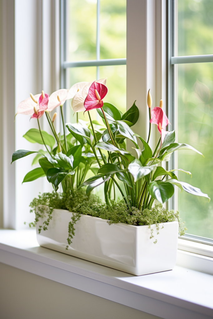 Innovative Anthurium Plant Containers on a Window Sill.