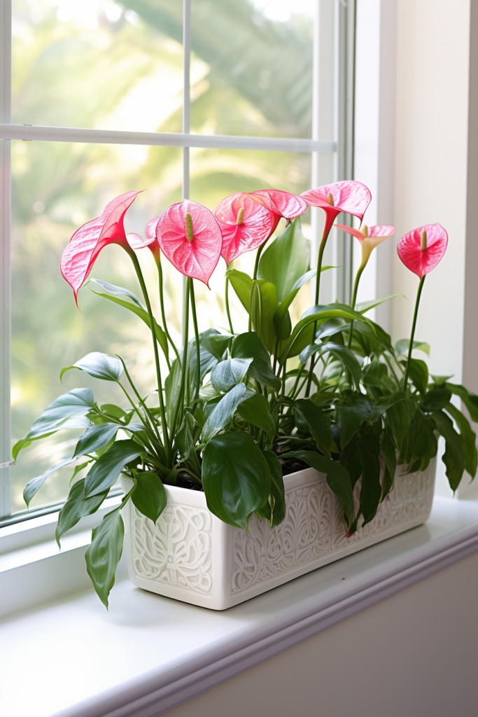 A plant container on a window sill.