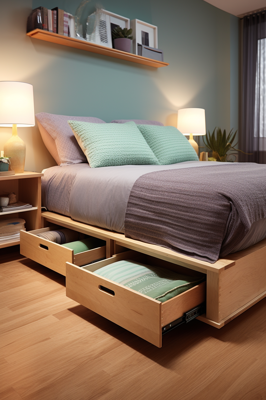 A storage bed with drawers underneath, designed to optimize challenging spaces.