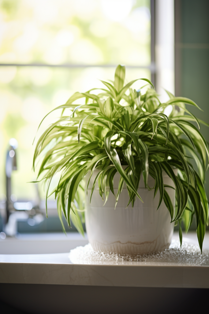 A low-light potted plant on a kitchen counter.