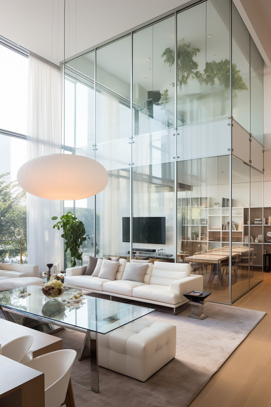 Maximizing natural light in the living room with a glass wall.