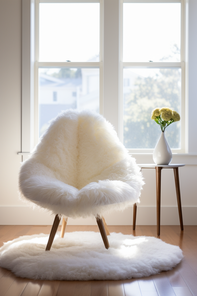 A white chair placed in front of a window, showcasing the latest interior design trend for 2024.