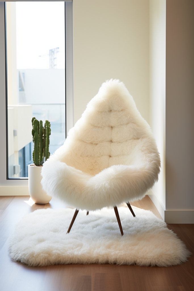 A white chair, following the 2024 interior design trends, in a room with a cactus.