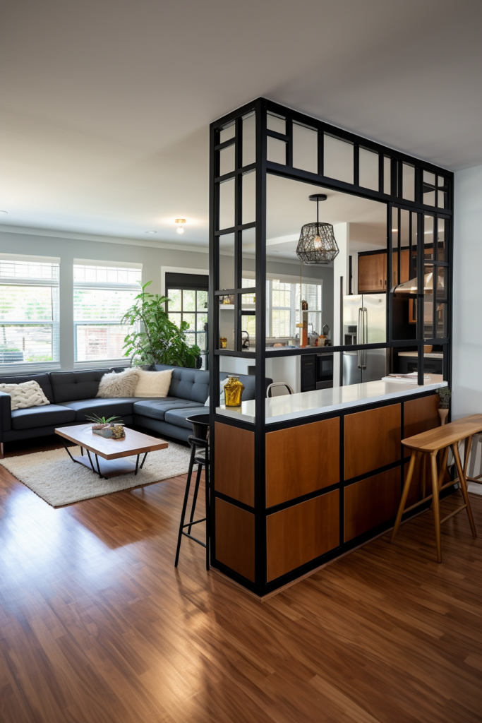 An interior design trend for 2024 featuring a combined living room, kitchen, and dining area.