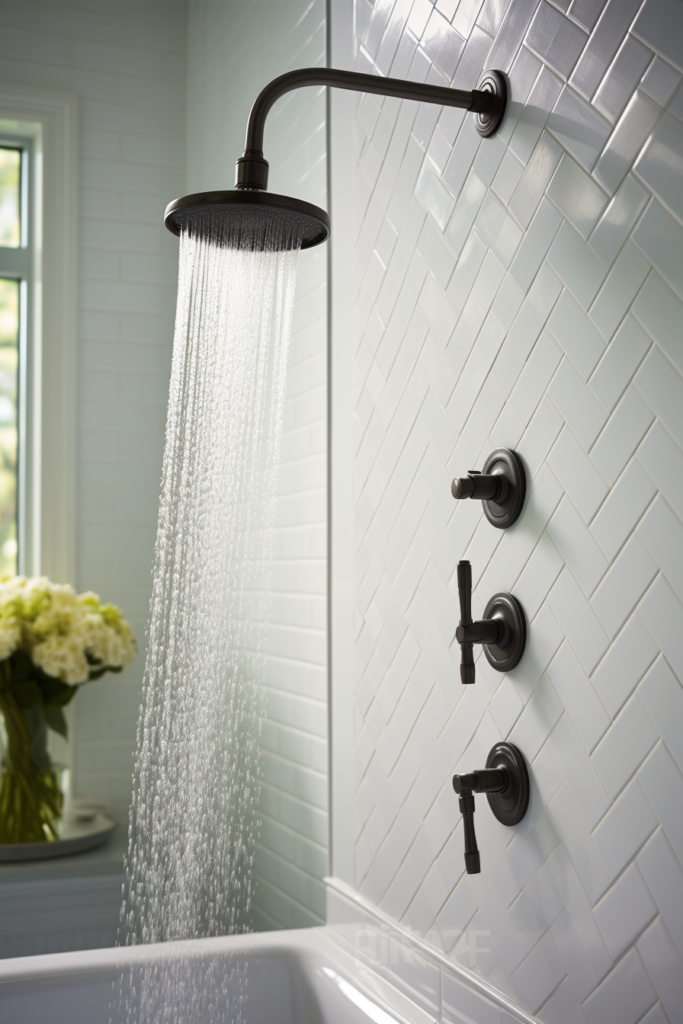 Explore the stunning bathroom interior design trends of 2024 featuring a luxurious shower head and inviting bathtub.