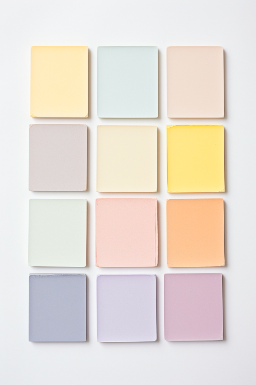 A set of pastel colored squares creating visual harmony on a white background.