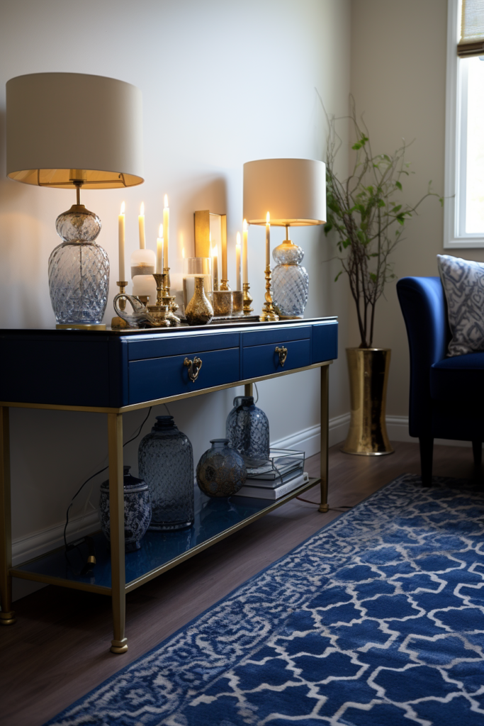 A blue rug, carefully placed for optimal design and size considerations, enhances the ambience of a living room.