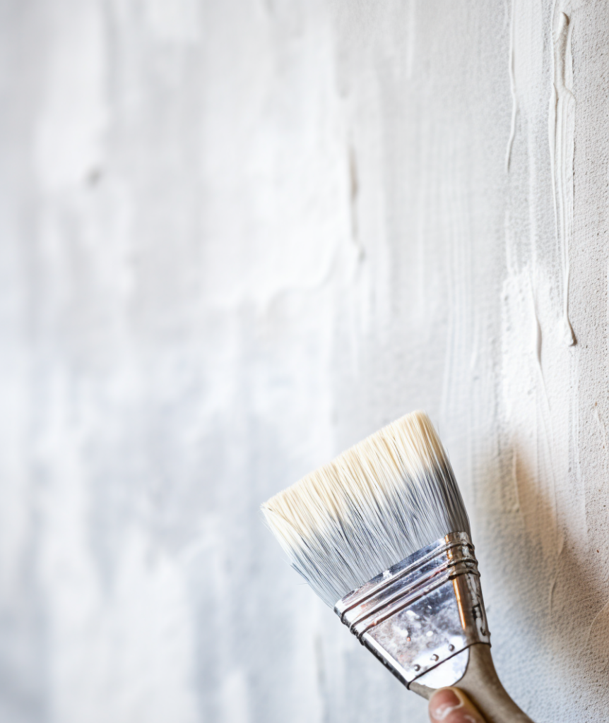 A person is painting a wall with a paint brush, creating visual interest and textured wall treatments.