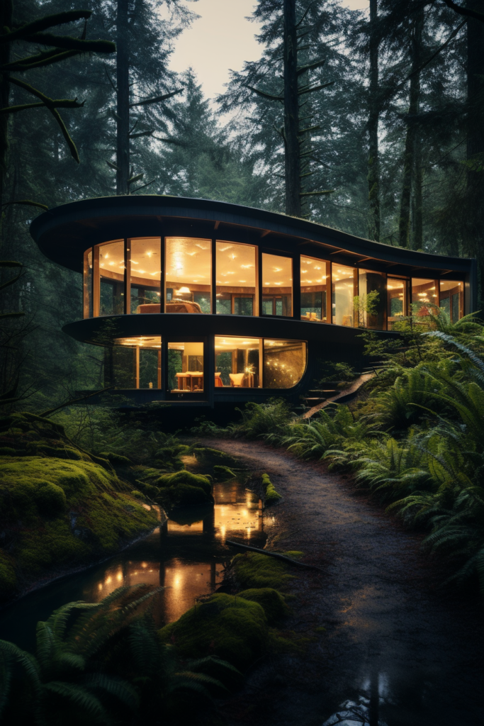 A unique and innovative house in the woods.