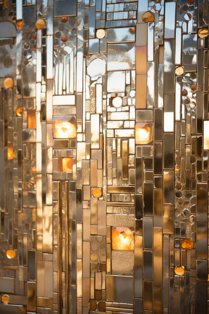 A creatively illuminated glass wall adorned with mirrors.