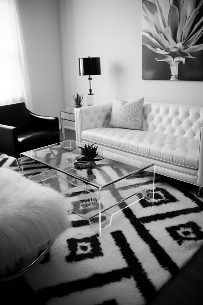 A black and white photo showcasing the latest color trends in home decor.
