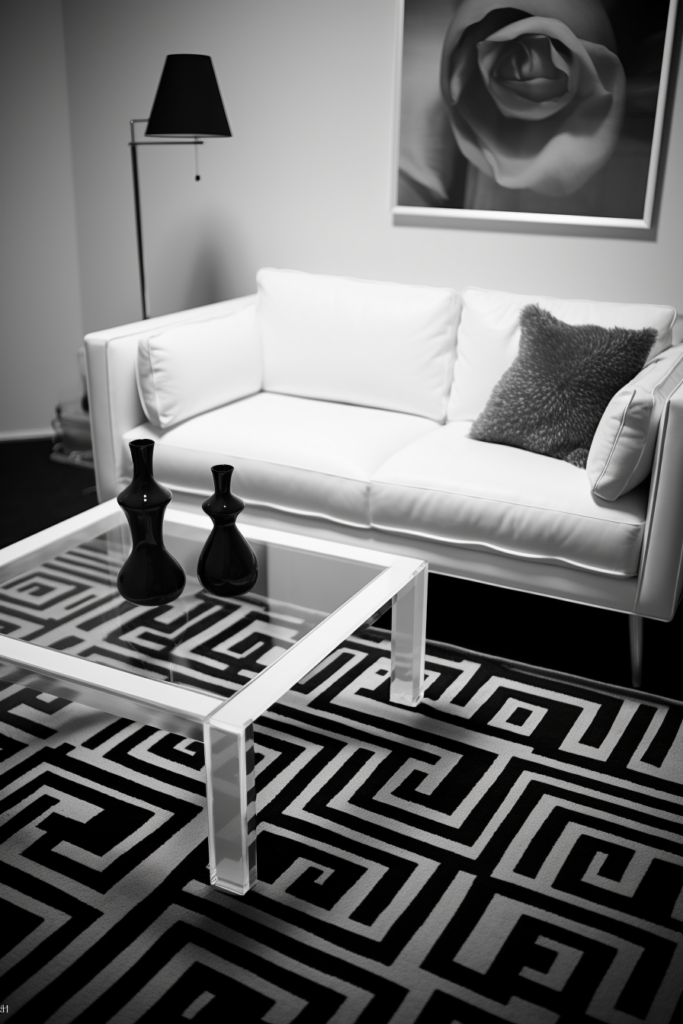 A black and white photo showcasing the timeless charm of a living room.