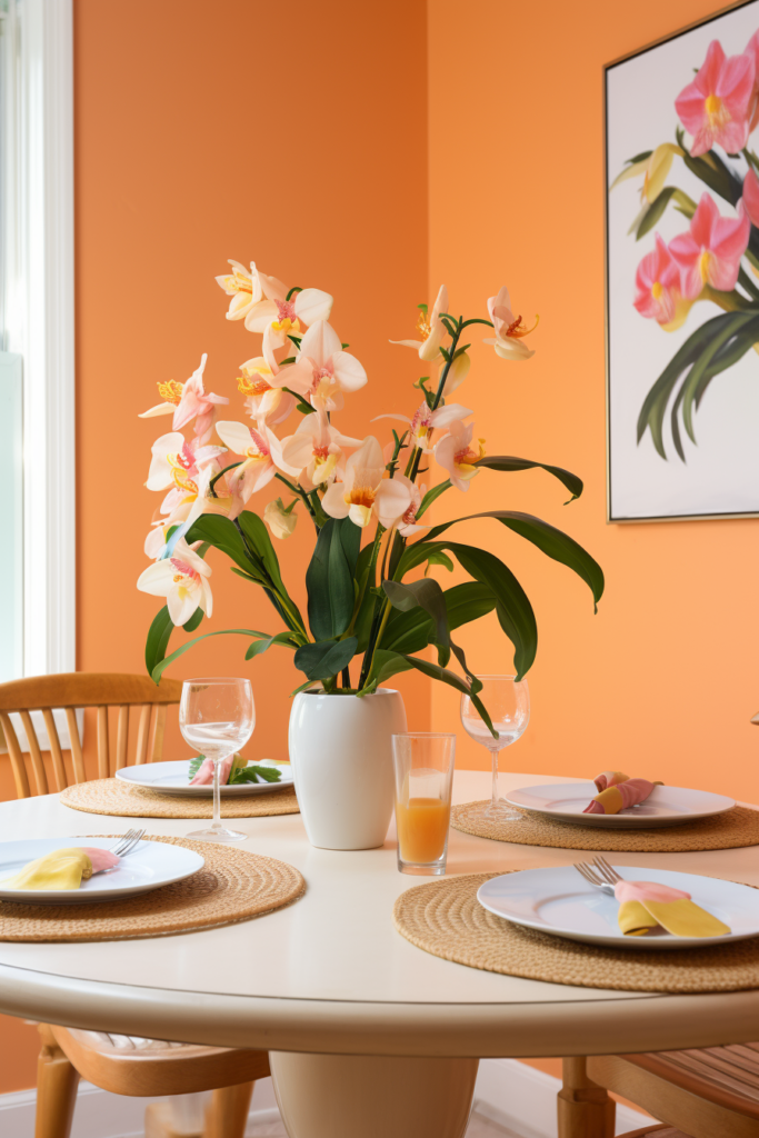 An orange wall that is on-trend for home decor.