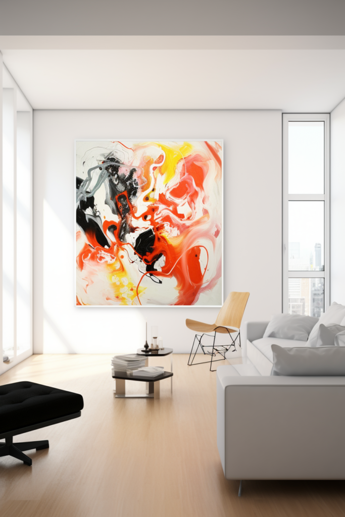 A serene Japanese wall art in a living room.