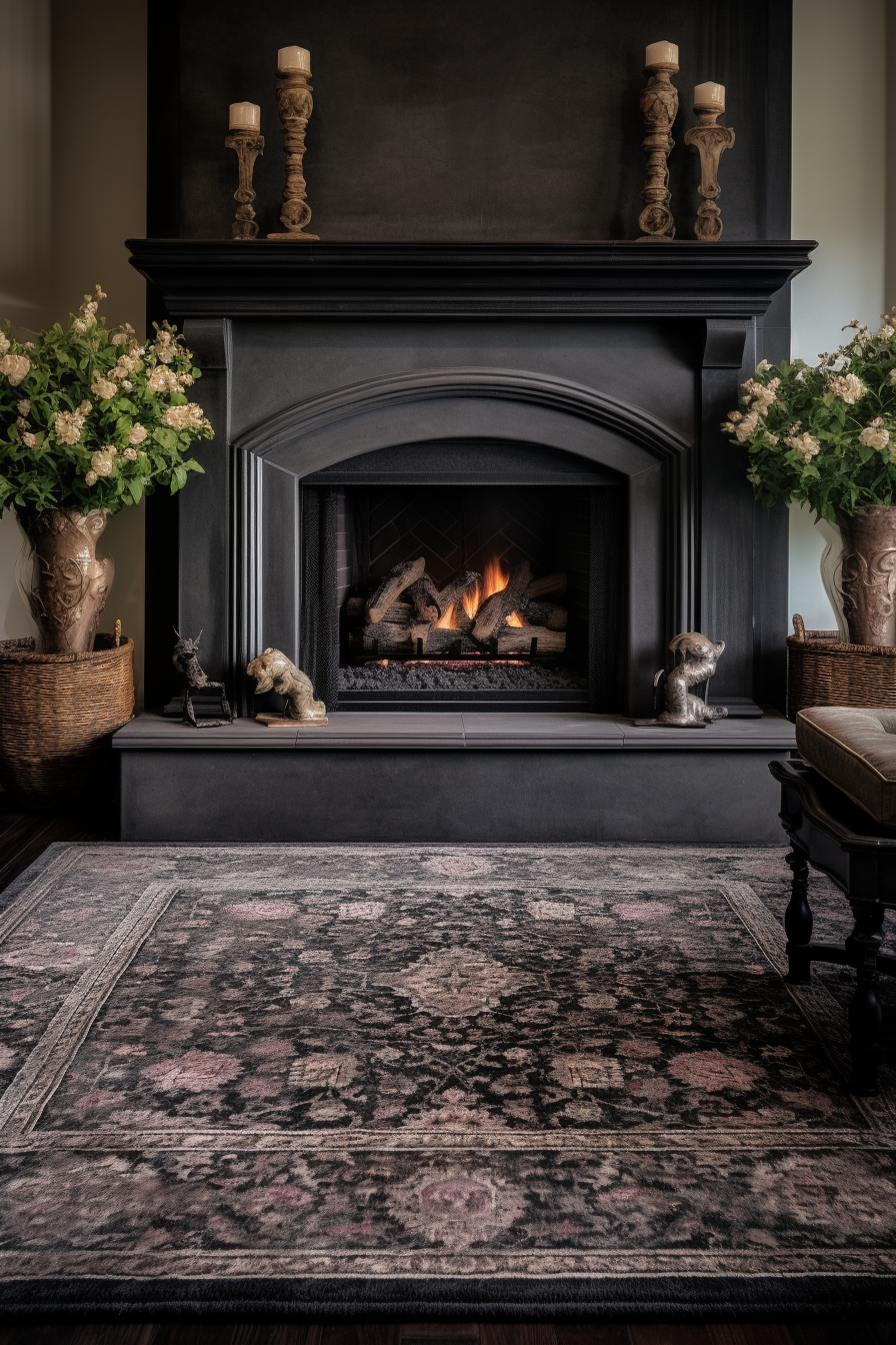 Styling Ideas: Transform your living room into an elegant retreat with a fireplace and a luxurious rug.