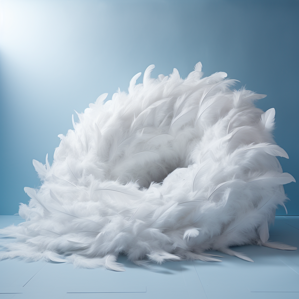 Unique white feathers on the floor.