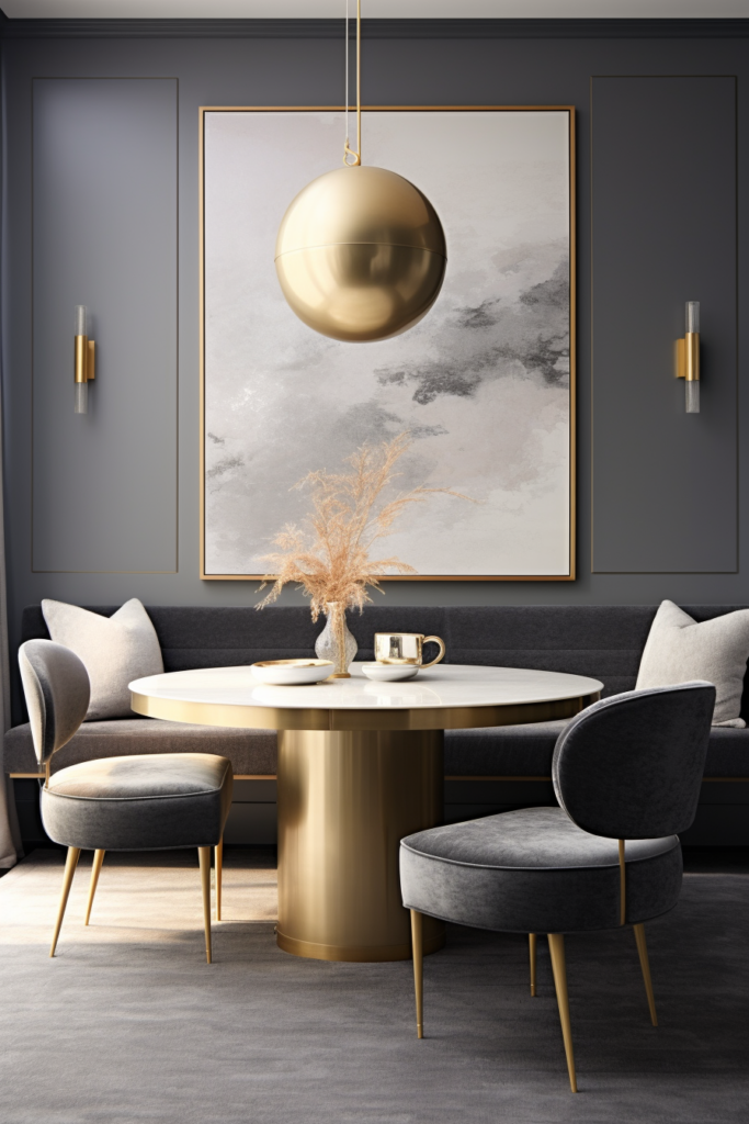 Gather Round in a stylish dining room with a round table and chairs.