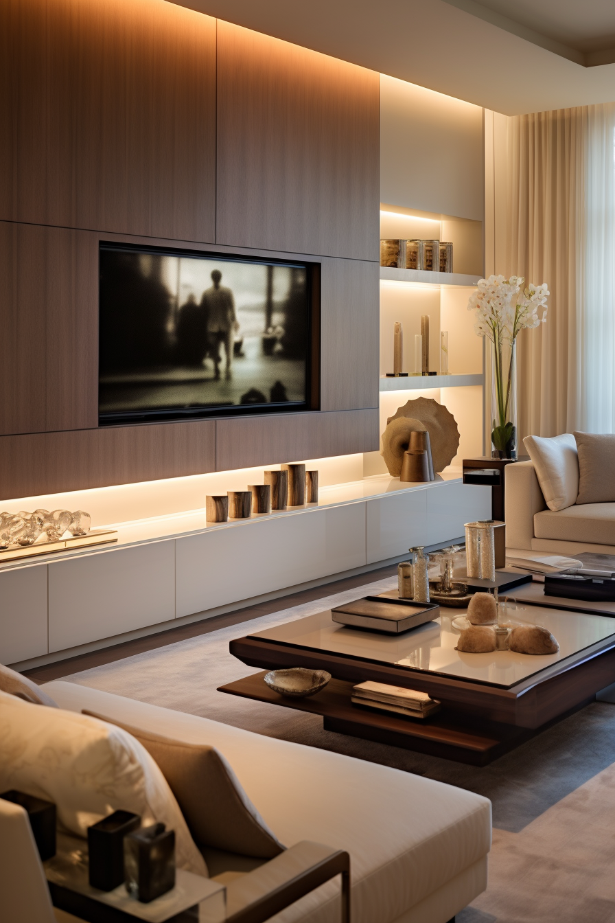 Creating a cozy living room with a minimalist design and a flat screen tv.