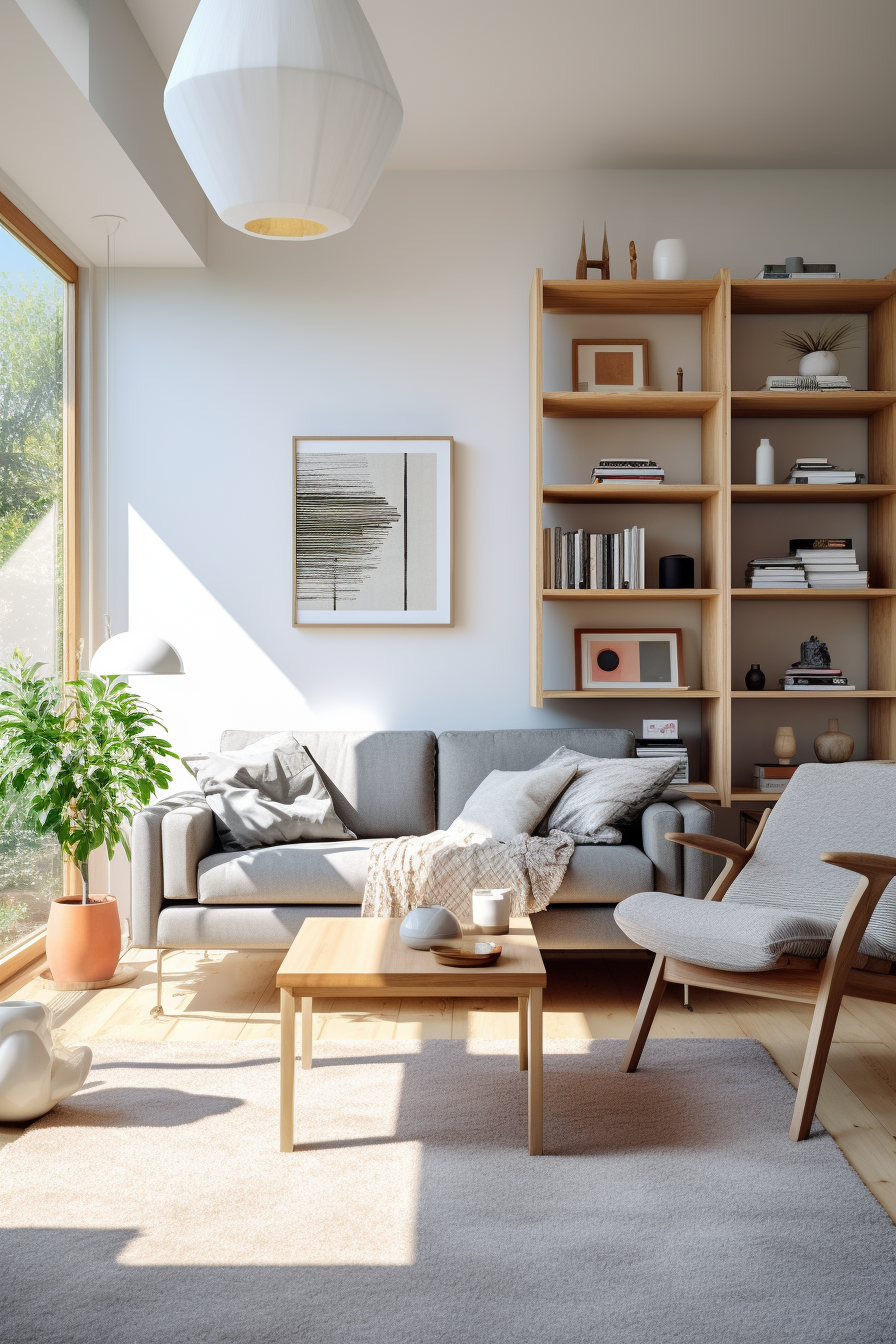 3D rendering of a cozy modern living room.