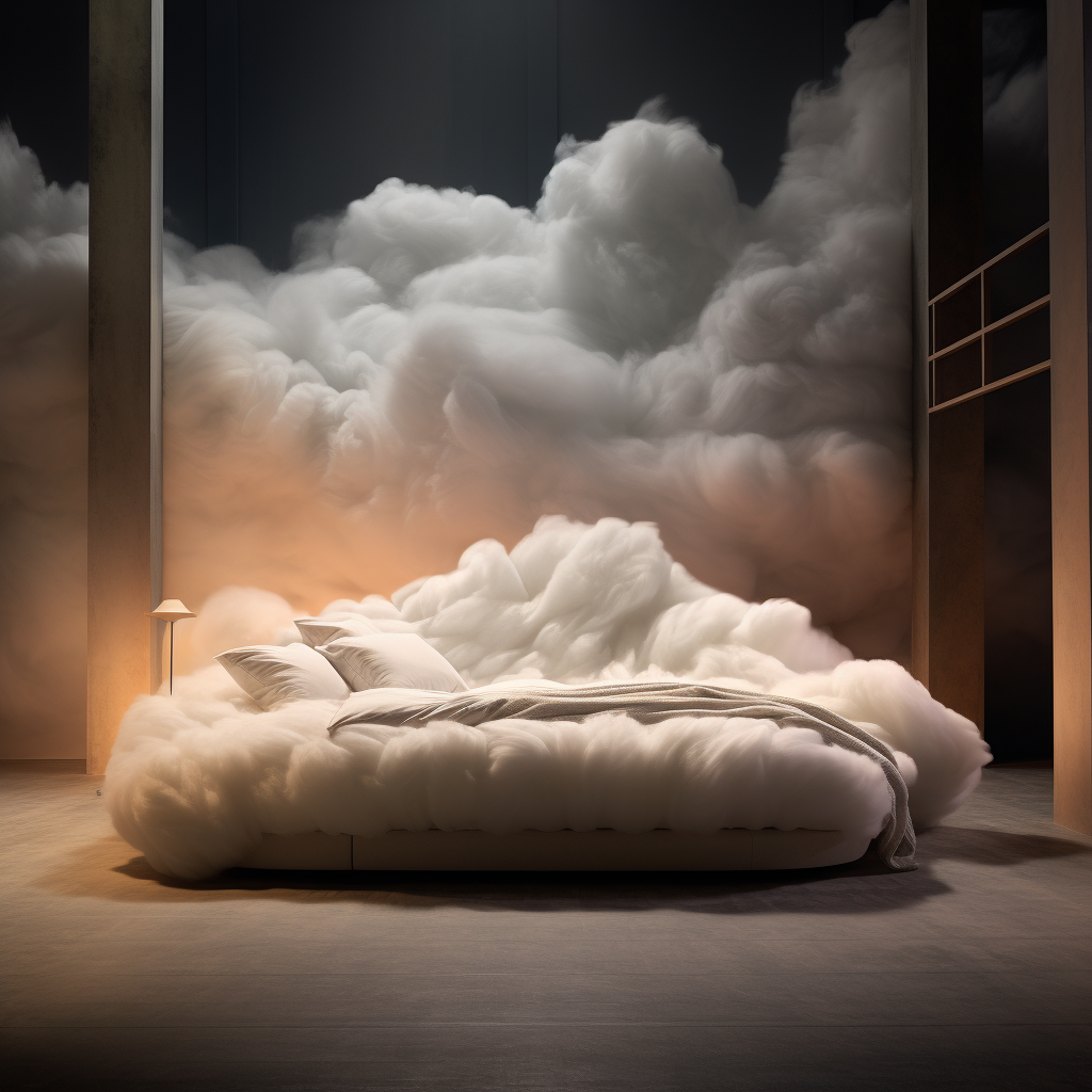 A dreamy design of a bed covered in clouds transports you to a fantasy world, awakening your imagination.