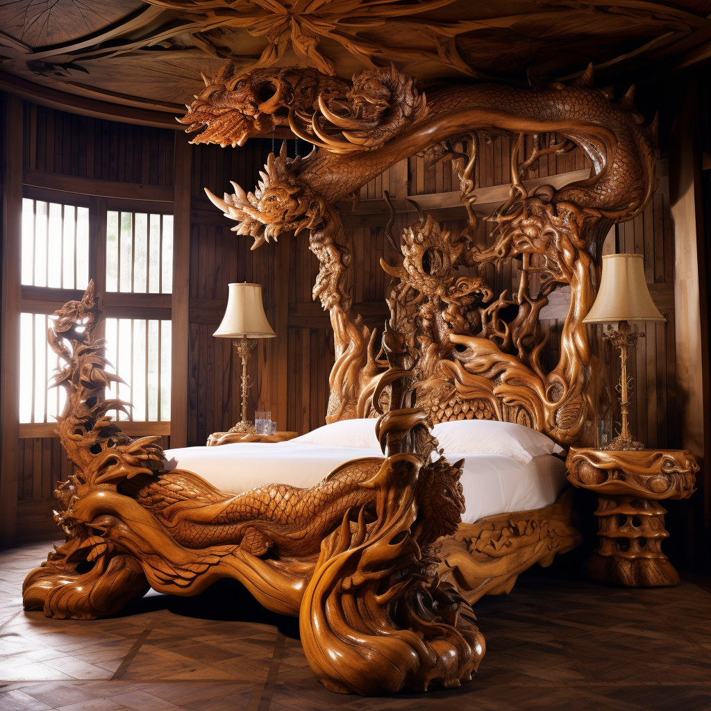The bed is made of wood, creating a dreamy design.