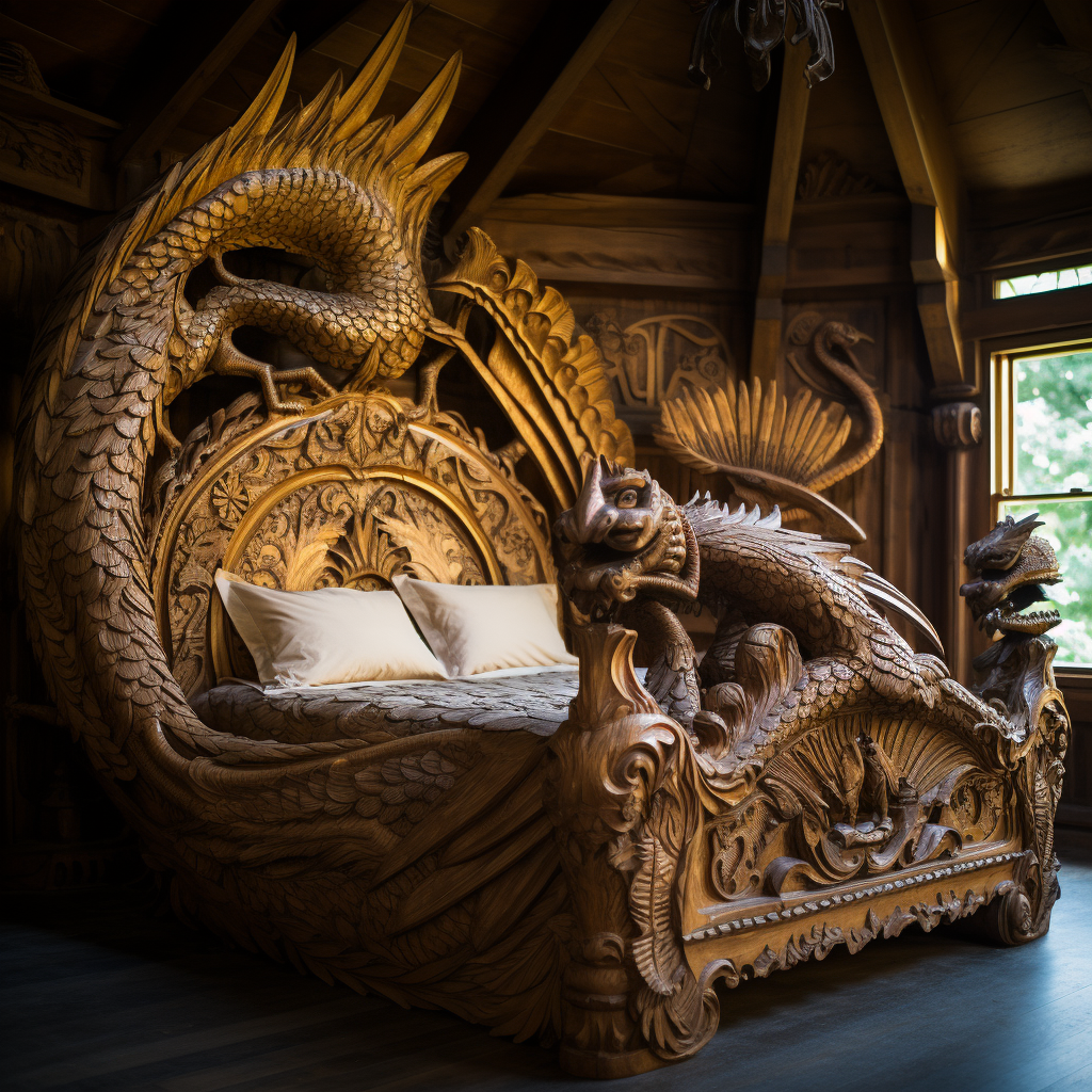 A dreamy bed with a dragon on it, perfect for awakening imagination and bringing fantasy to life.