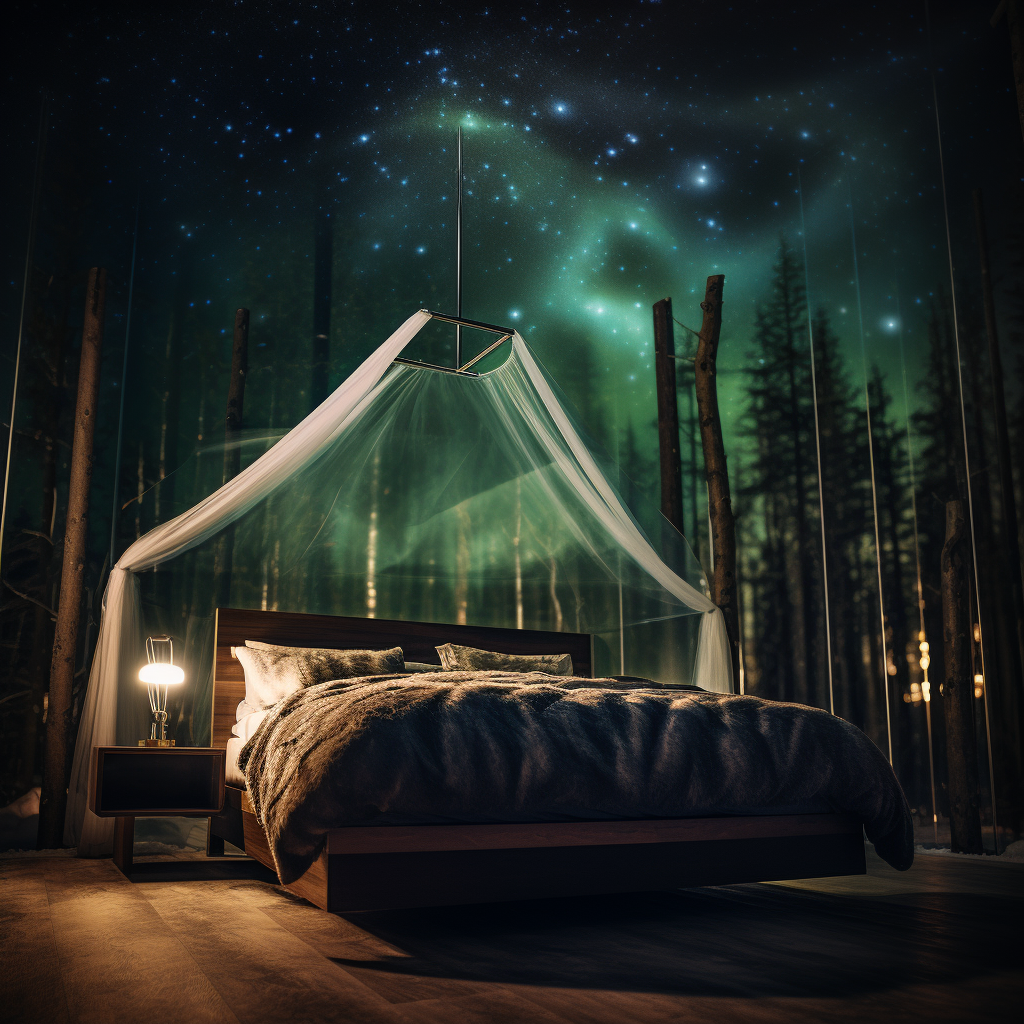 A dreamy bed with a canopy, awakening imagination and indulging in fantasy.
