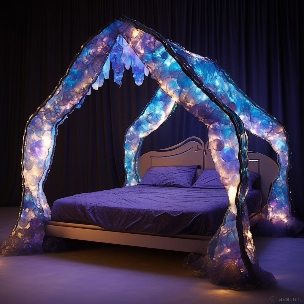 A dreamy bed with a bed canopy made out of lights, awakening imagination and evoking fantasy in its design.