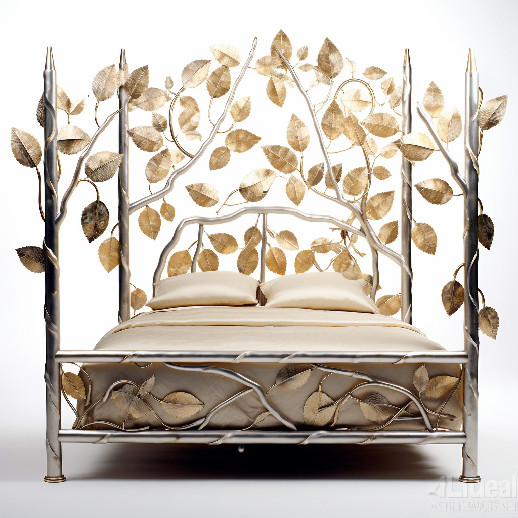 A dreamy bed with leaves on it, awakening imagination.
