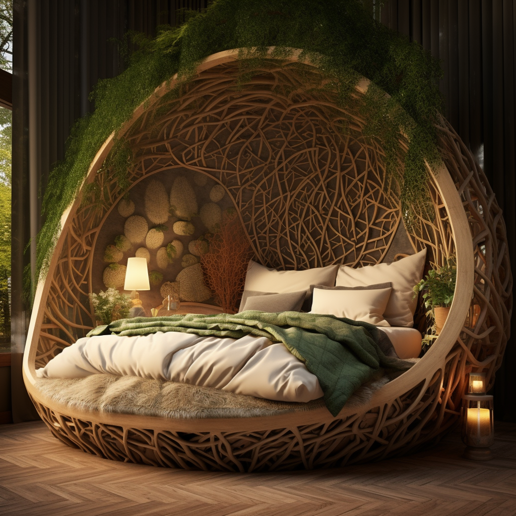 Immerse yourself in a fantasy world with this dreamy design of a cactus-shaped bed, brought to life through stunning 3D rendering.